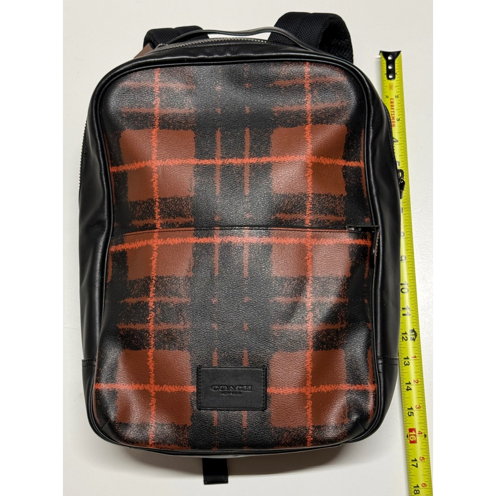 Coach Metropolitan Backpack Leather Plaid Black Brown Orange F23214 Mens Womens